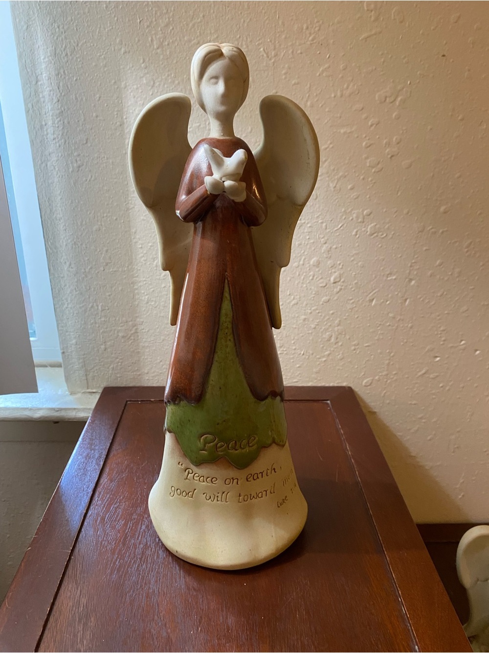 Ceramic Angel Figurine in Cream, Brown & Green